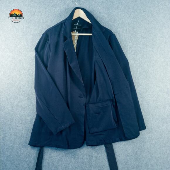Bloomchic One-Button Coat Navy Belted Collared Trench Blazer Women's Size 18-20 - Picture 3 of 13